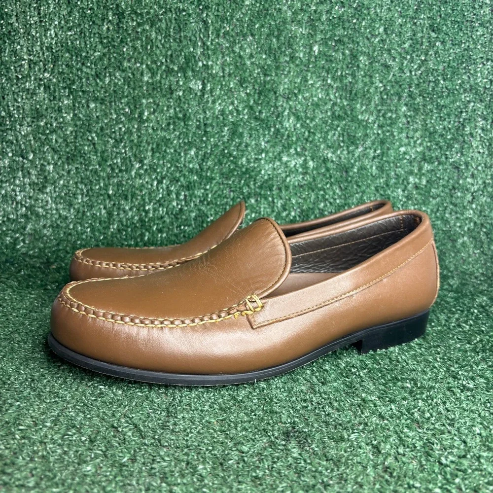 NEW Hitchcock Leather Slip On Venetian Loafers Classic Brown Mens Size 9 5E Wide